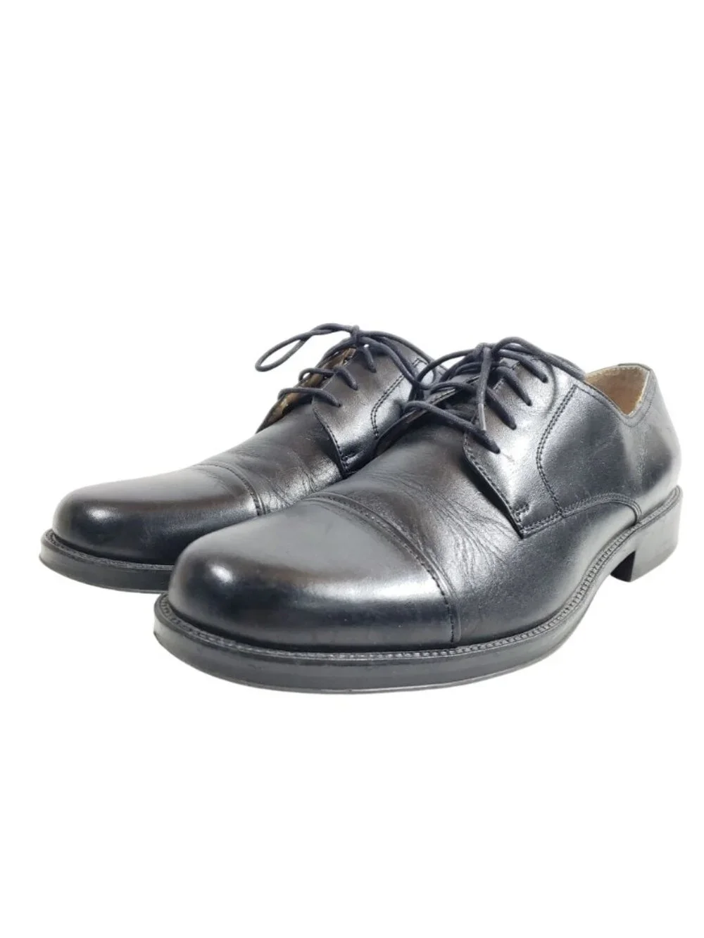 Chaps Mens Size 11.5 Black Leather Cap Toe Derby Shoes